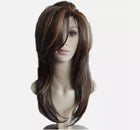 NEW Women Dark Brown w/Gold Highlight Ombre Shoulder Length Curly Hair Wig****