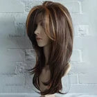 NEW Women Dark Brown w/Gold Highlight Ombre Shoulder Length Curly Hair Wig****